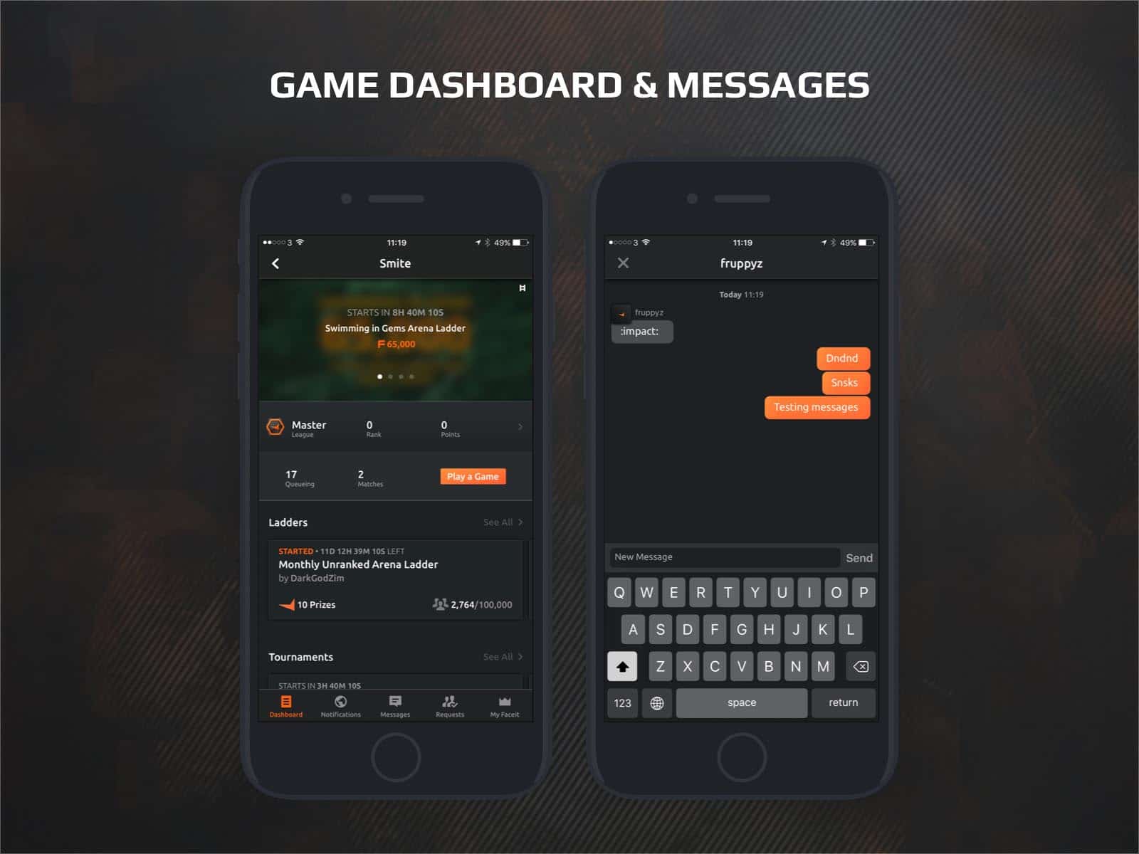 faceit app game dashboard and messages